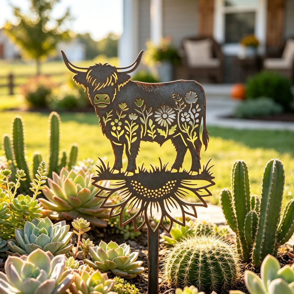 🌻🐂Highland Cow Garden Stake – Rustic Charm for Your Outdoor Space🏆