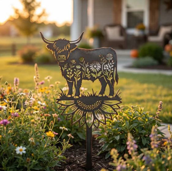 🌻🐂Highland Cow Garden Stake – Rustic Charm for Your Outdoor Space🏆