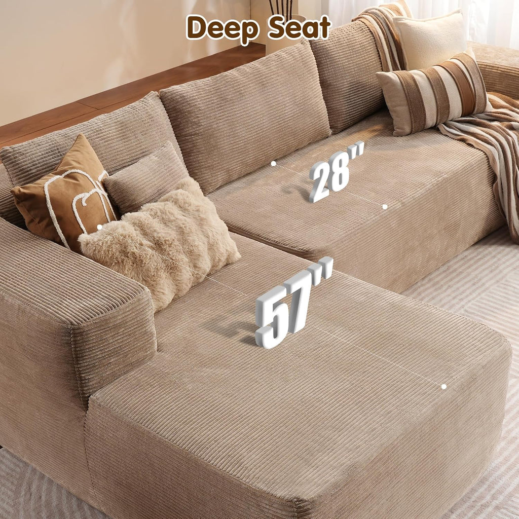 104" Cloud Sectional Couch with L-Shape Chaise,Modern Modular Sofa with Deep Seat, Upholstered Couches for Living Room Bedroom,No Assembly Required, Black (Plush Corduroy Fabric)🏆