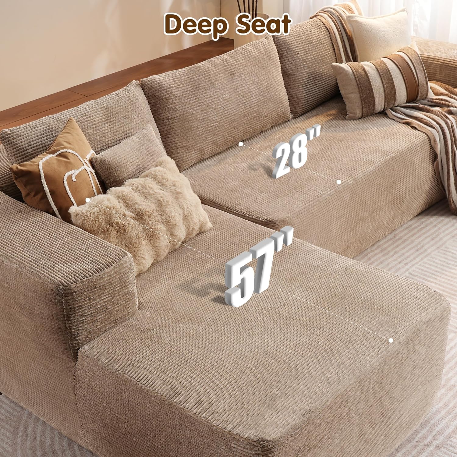 104" Cloud Sectional Couch with L-Shape Chaise,Modern Modular Sofa with Deep Seat, Upholstered Couches for Living Room Bedroom,No Assembly Required, Black (Plush Corduroy Fabric)🏆