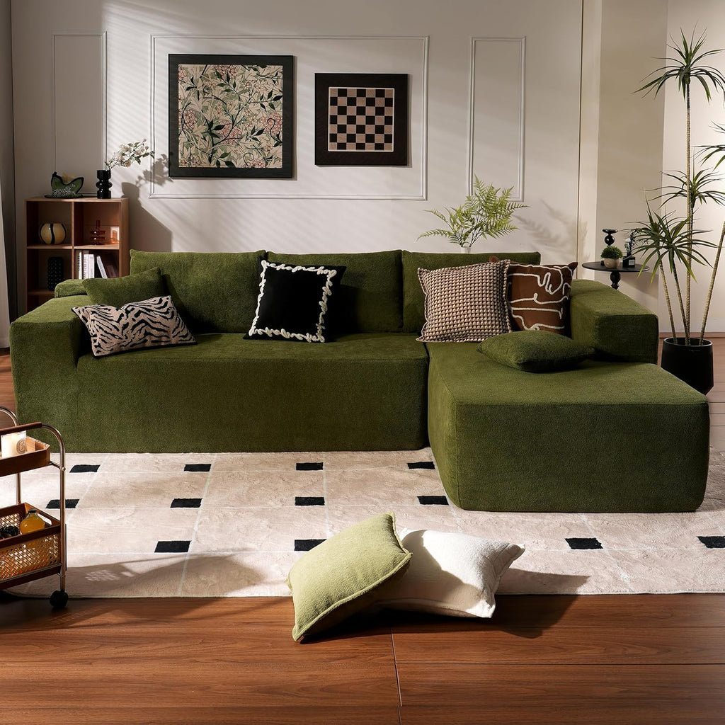 104" Cloud Sectional Couch with L-Shape Chaise,Modern Modular Sofa with Deep Seat, Upholstered Couches for Living Room Bedroom,No Assembly Required, Black (Plush Corduroy Fabric)🏆