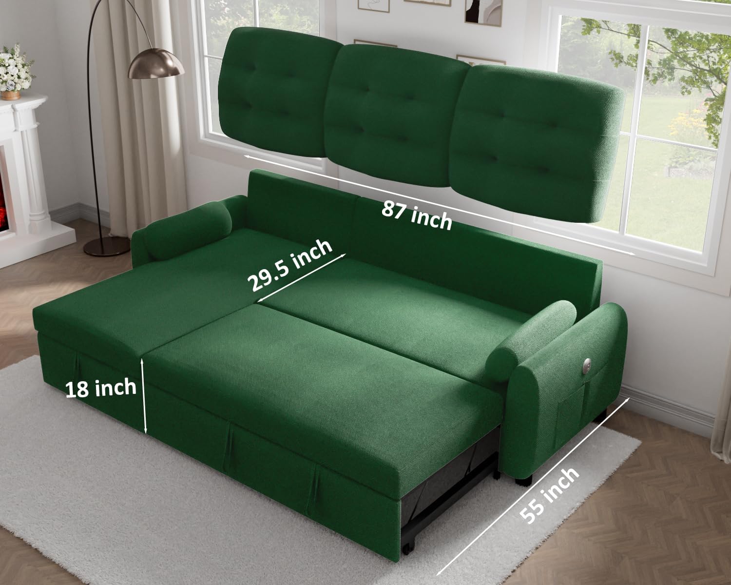 Sectional Sofa Couch, 87" Sleeper Sofa Bed with Reversible Storage Chaise Pull Out Couch🏆