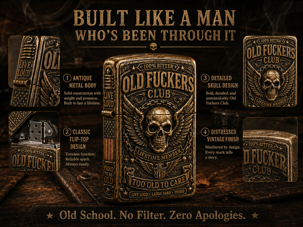 ☠️ Old Fuckers Club Vintage Lighter | 2026 Limited Edition Collectible Metal Lighter💋