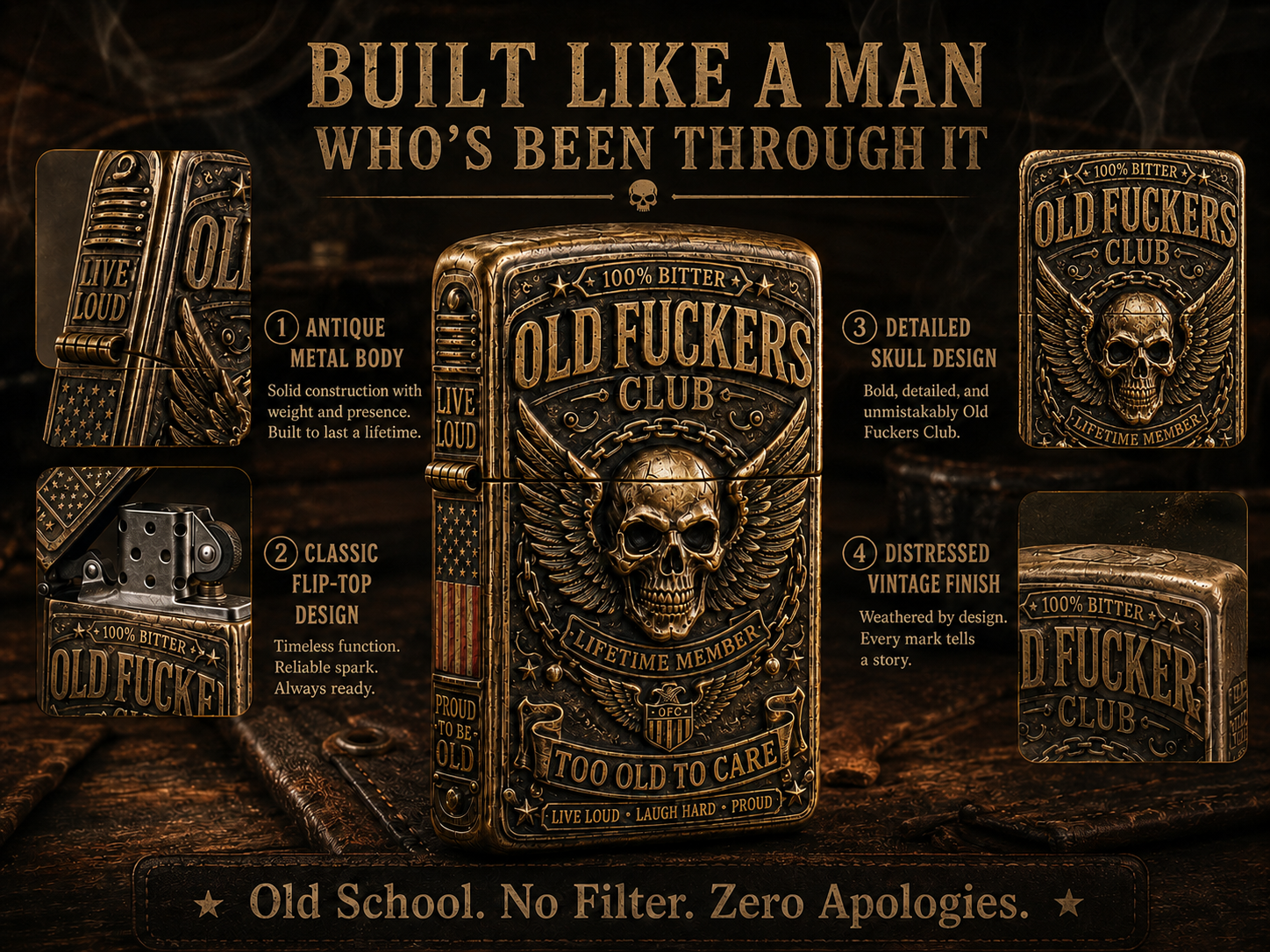 ☠️ Old Fuckers Club Vintage Lighter | 2026 Limited Edition Collectible Metal Lighter💋