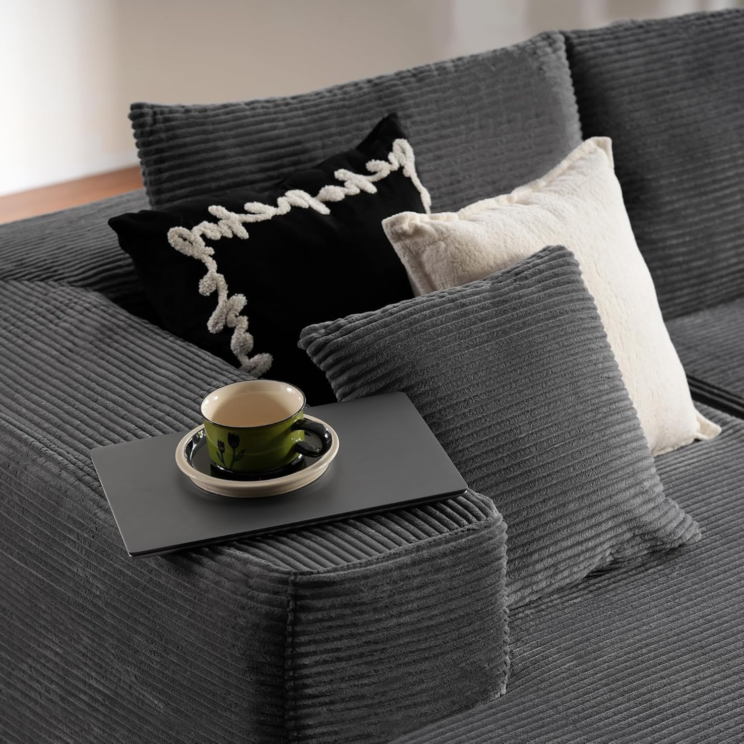 104" Cloud Sectional Couch with L-Shape Chaise,Modern Modular Sofa with Deep Seat, Upholstered Couches for Living Room Bedroom,No Assembly Required, Black (Plush Corduroy Fabric)🏆