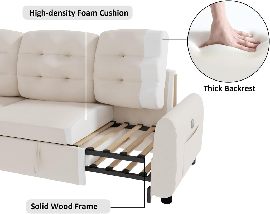 Sectional Sofa Couch, 87" Sleeper Sofa Bed with Reversible Storage Chaise Pull Out Couch🏆