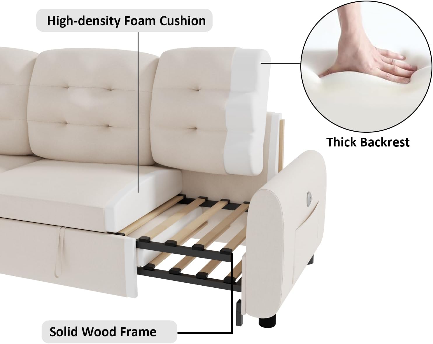 Sectional Sofa Couch, 87" Sleeper Sofa Bed with Reversible Storage Chaise Pull Out Couch🏆