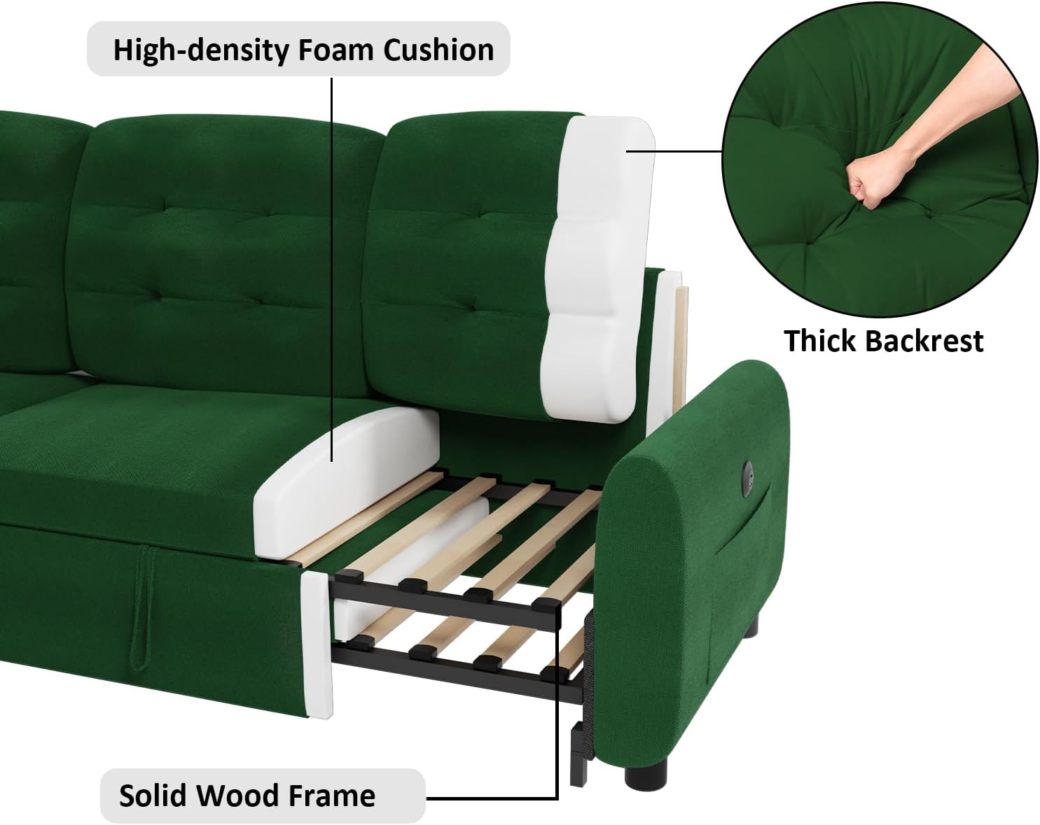 Sectional Sofa Couch, 87" Sleeper Sofa Bed with Reversible Storage Chaise Pull Out Couch🏆