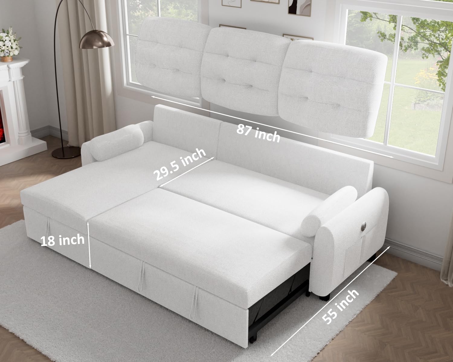 Sectional Sofa Couch, 87" Sleeper Sofa Bed with Reversible Storage Chaise Pull Out Couch🏆