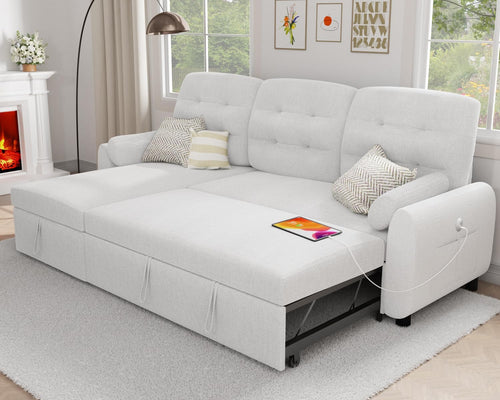 Sectional Sofa Couch, 87" Sleeper Sofa Bed with Reversible Storage Chaise Pull Out Couch🏆