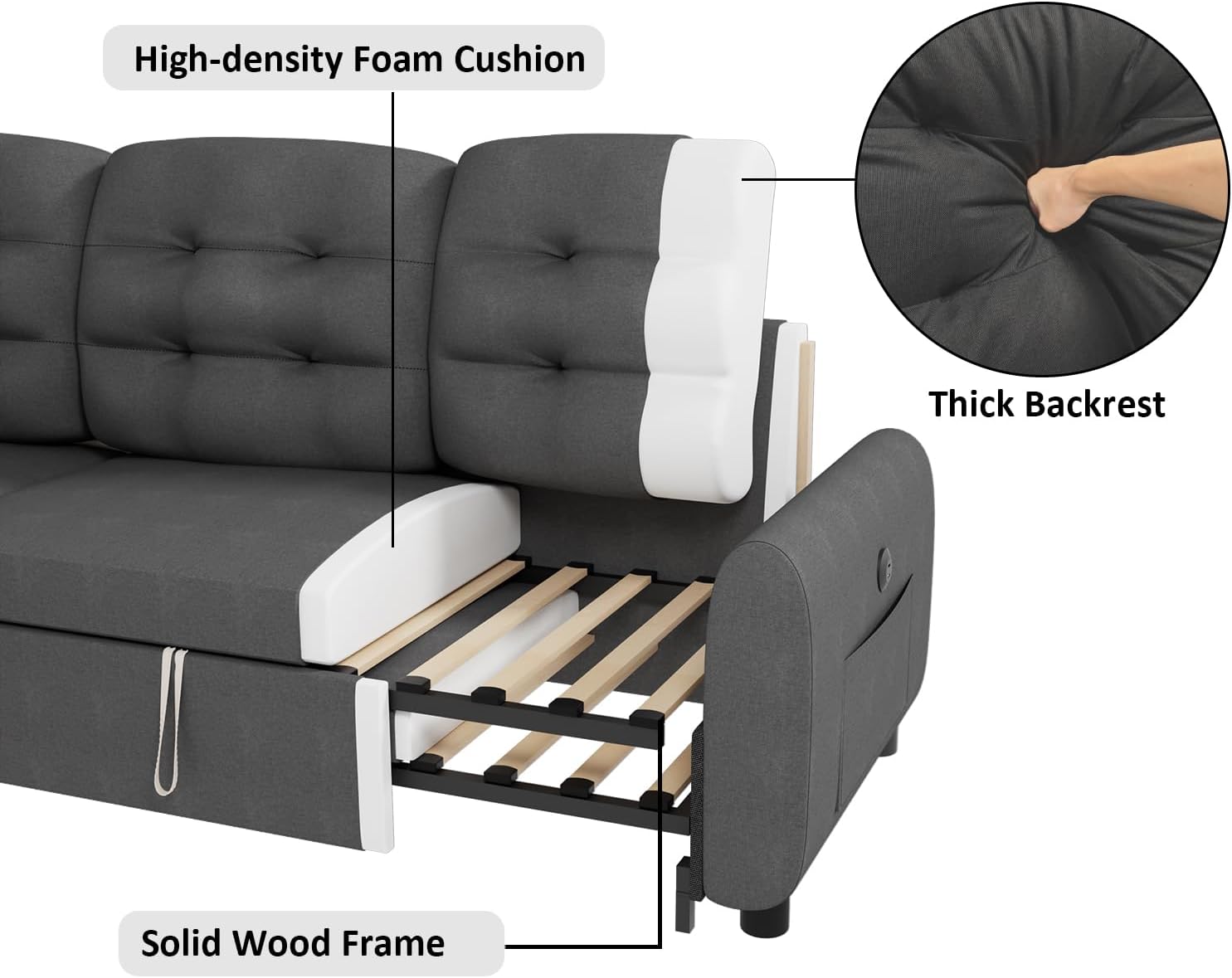 Sectional Sofa Couch, 87" Sleeper Sofa Bed with Reversible Storage Chaise Pull Out Couch🏆