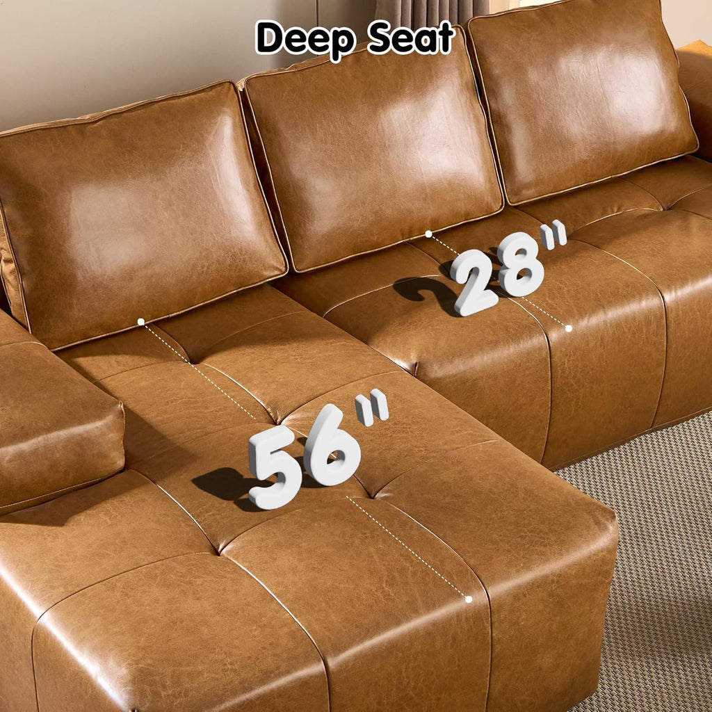 104" Cloud Sectional Couch with L-Shape Chaise,Modern Modular Sofa with Deep Seat, Upholstered Couches for Living Room Bedroom,No Assembly Required, Black (Plush Corduroy Fabric)🏆