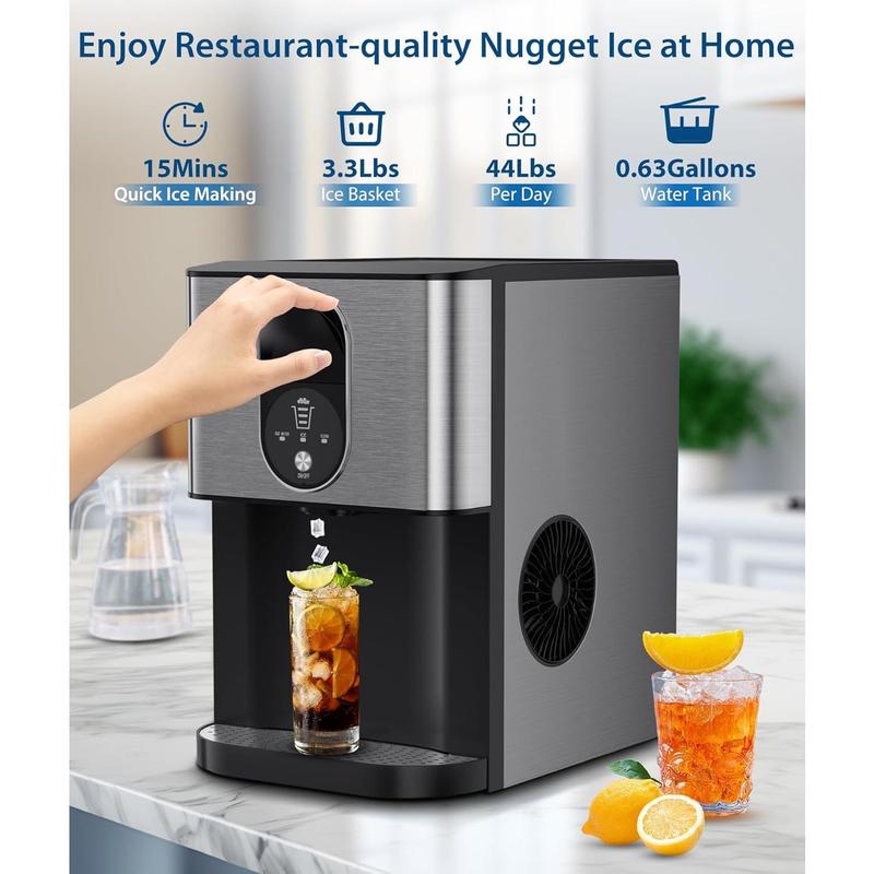 Nugget Ice Maker, 44lbs/Day, Fast 15min Ice, Self-Dispensing & Self-Cleaning🏆