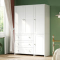 Armoire Wardrobe Closet with Drawers and Mirror, 71" Clothing Storage Cabinet with Hanging Rod, 4 Doors Wooden Wardrobe Cabinet for Bedroom, Large Capacity Storage🏆