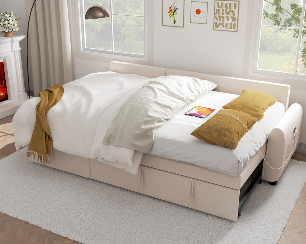 Sectional Sofa Couch, 87" Sleeper Sofa Bed with Reversible Storage Chaise Pull Out Couch🏆
