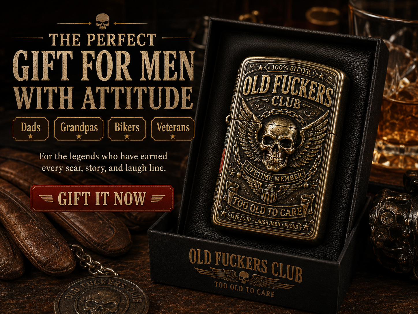 ☠️ Old Fuckers Club Vintage Lighter | 2026 Limited Edition Collectible Metal Lighter💋