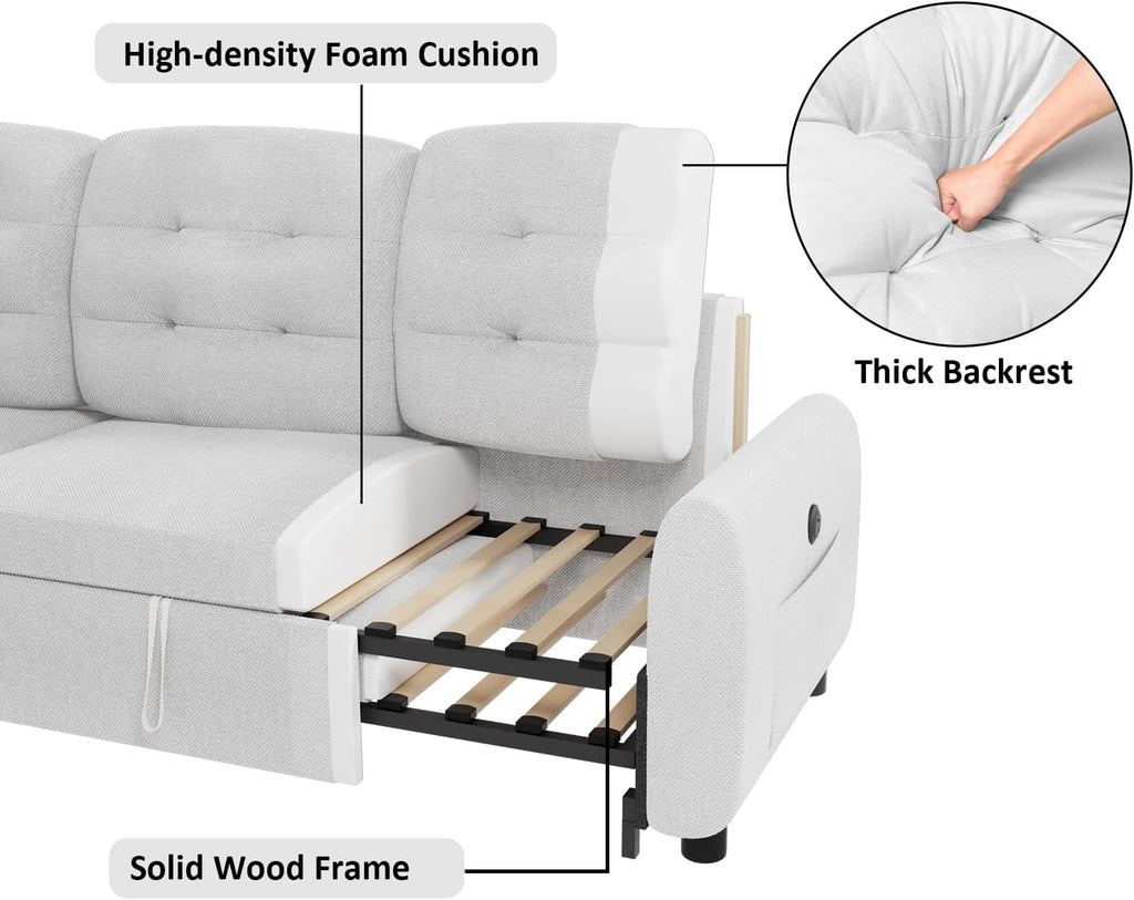Sectional Sofa Couch, 87" Sleeper Sofa Bed with Reversible Storage Chaise Pull Out Couch🏆