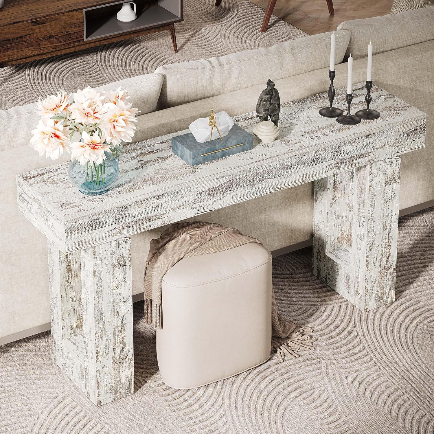 63-Inch Long Console Table, Wooden Rectangular Sofa Table Behind The Couch, Farmhouse Entryway Table for Entrance, Hallway, Living Room🏆