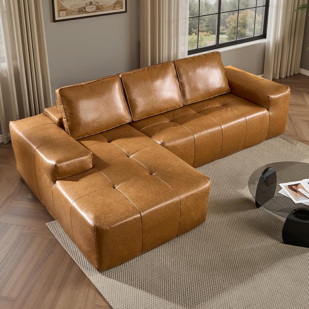 104" Cloud Sectional Couch with L-Shape Chaise,Modern Modular Sofa with Deep Seat, Upholstered Couches for Living Room Bedroom,No Assembly Required, Black (Plush Corduroy Fabric)🏆