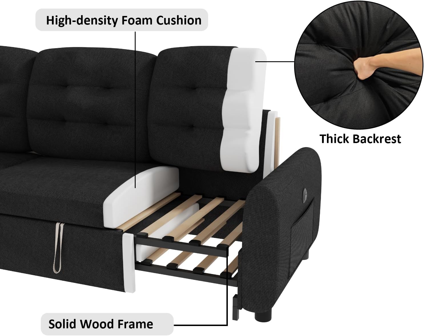 Sectional Sofa Couch, 87" Sleeper Sofa Bed with Reversible Storage Chaise Pull Out Couch🏆