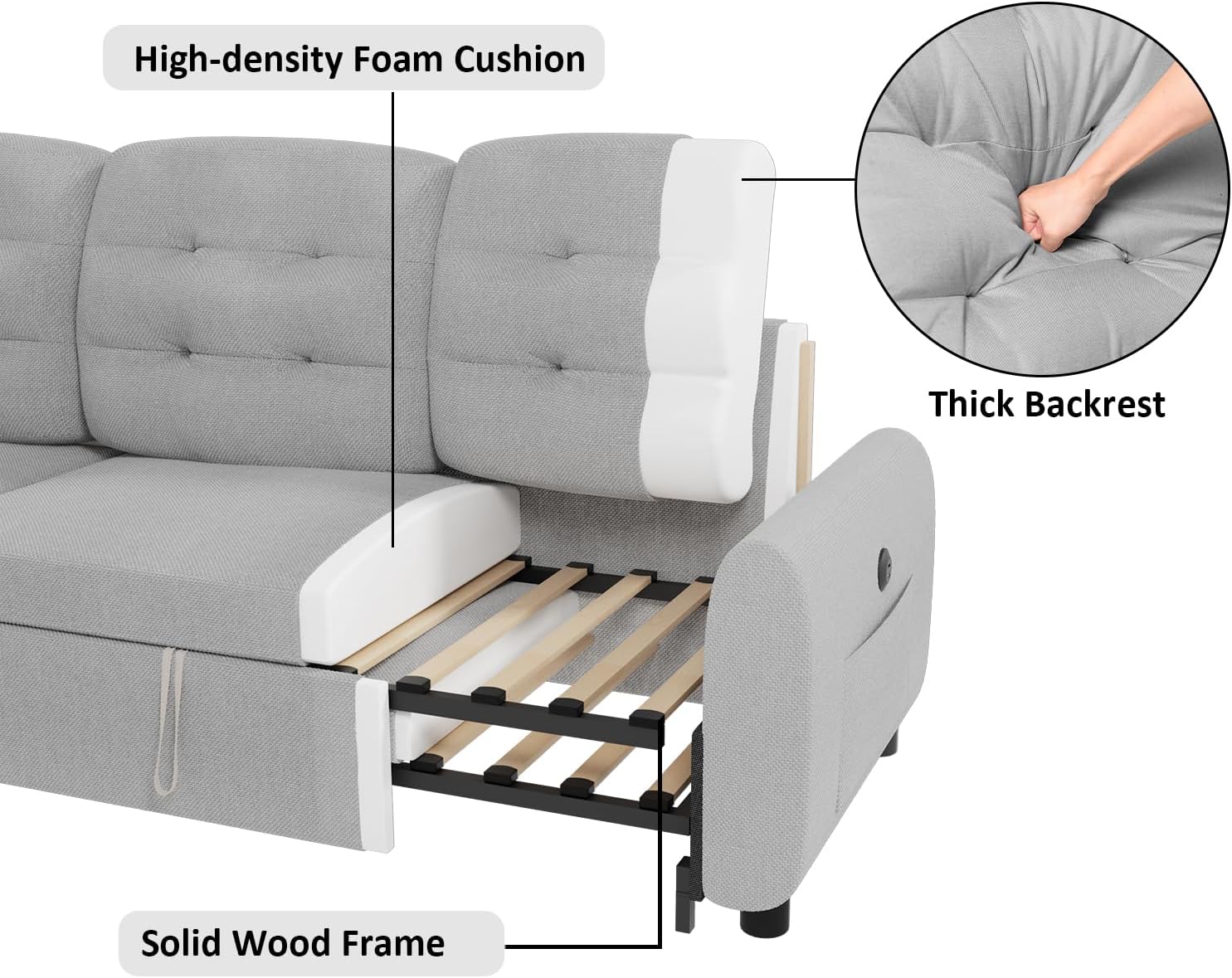 Sectional Sofa Couch, 87" Sleeper Sofa Bed with Reversible Storage Chaise Pull Out Couch🏆