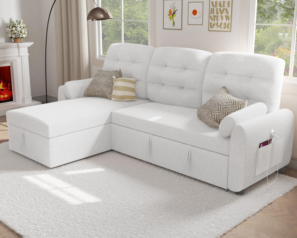 Sectional Sofa Couch, 87" Sleeper Sofa Bed with Reversible Storage Chaise Pull Out Couch🏆
