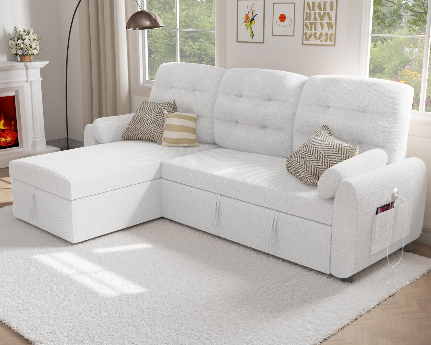 Sectional Sofa Couch, 87" Sleeper Sofa Bed with Reversible Storage Chaise Pull Out Couch🏆