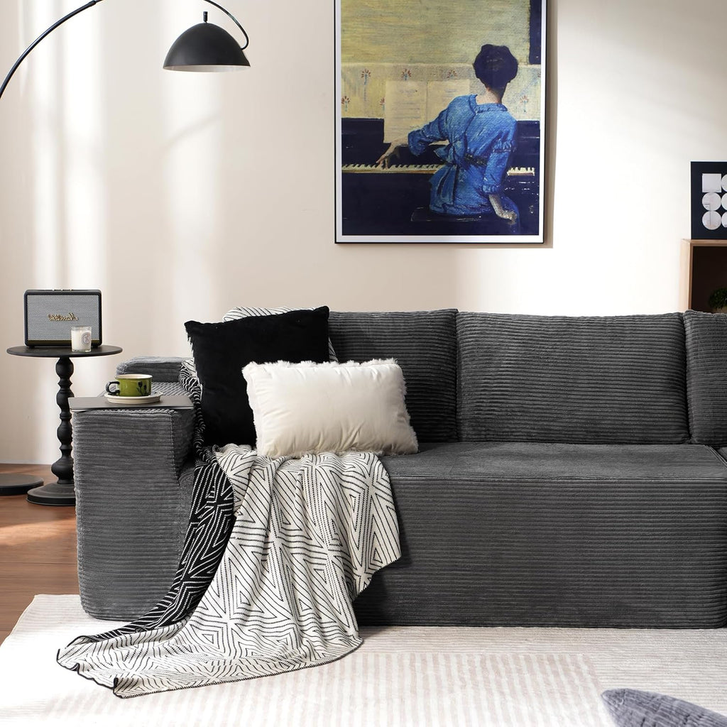 104" Cloud Sectional Couch with L-Shape Chaise,Modern Modular Sofa with Deep Seat, Upholstered Couches for Living Room Bedroom,No Assembly Required, Black (Plush Corduroy Fabric)🏆