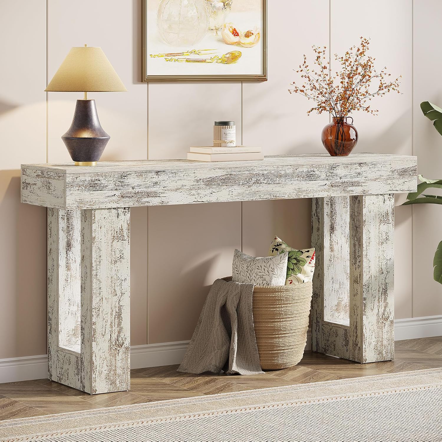 63-Inch Long Console Table, Wooden Rectangular Sofa Table Behind The Couch, Farmhouse Entryway Table for Entrance, Hallway, Living Room🏆