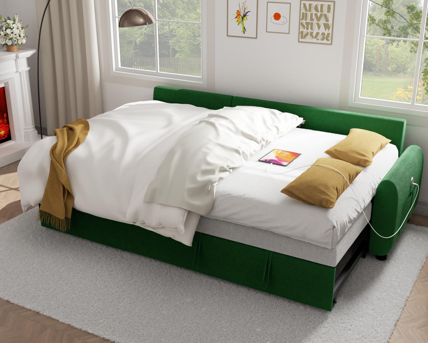 Sectional Sofa Couch, 87" Sleeper Sofa Bed with Reversible Storage Chaise Pull Out Couch🏆
