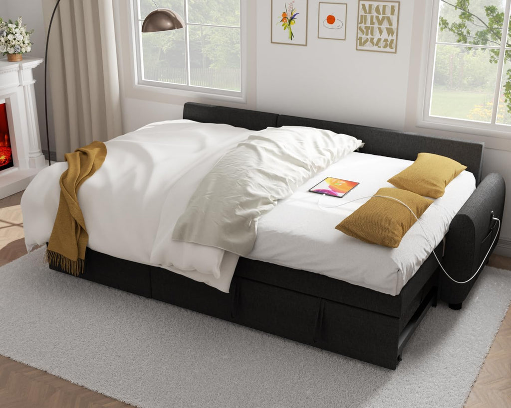 Sectional Sofa Couch, 87" Sleeper Sofa Bed with Reversible Storage Chaise Pull Out Couch🏆