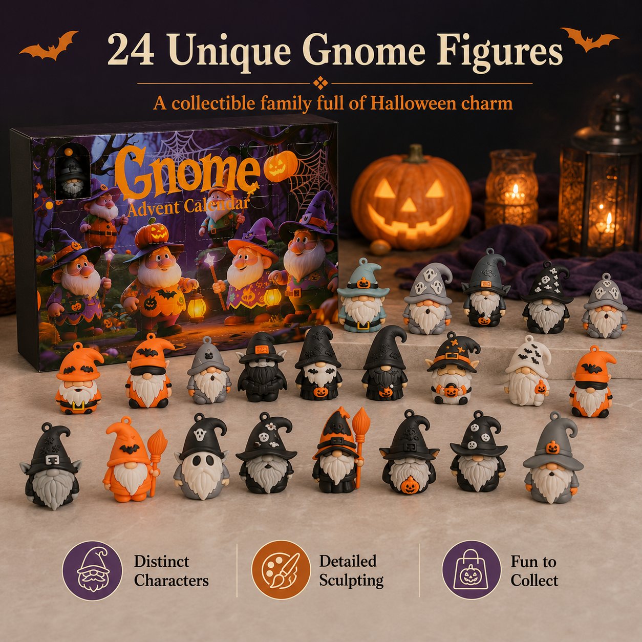 🔥LAST DAY 50% OFF - 24 Days of Halloween Gnome Surprise Figures Advent Calendar Box💋