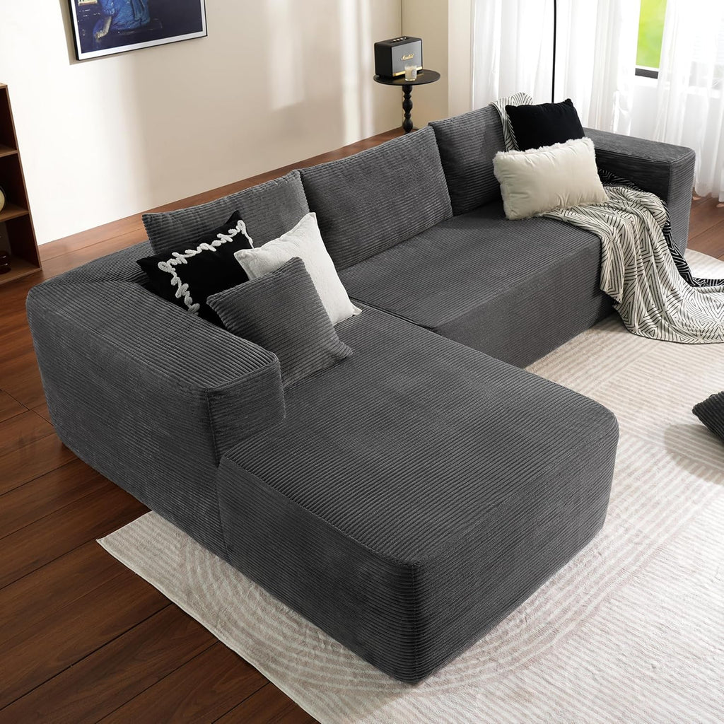 104" Cloud Sectional Couch with L-Shape Chaise,Modern Modular Sofa with Deep Seat, Upholstered Couches for Living Room Bedroom,No Assembly Required, Black (Plush Corduroy Fabric)🏆