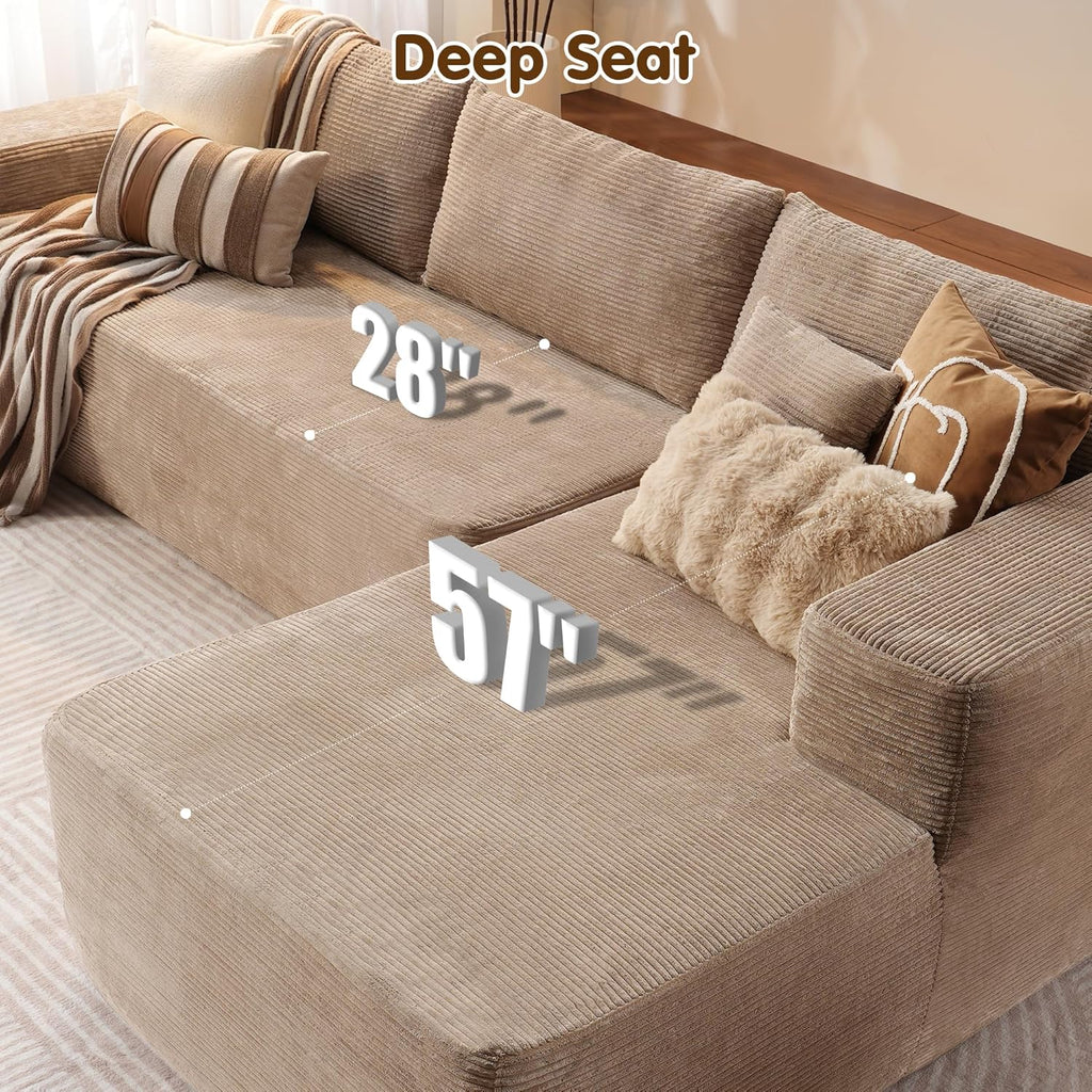 104" Cloud Sectional Couch with L-Shape Chaise,Modern Modular Sofa with Deep Seat, Upholstered Couches for Living Room Bedroom,No Assembly Required, Black (Plush Corduroy Fabric)🏆