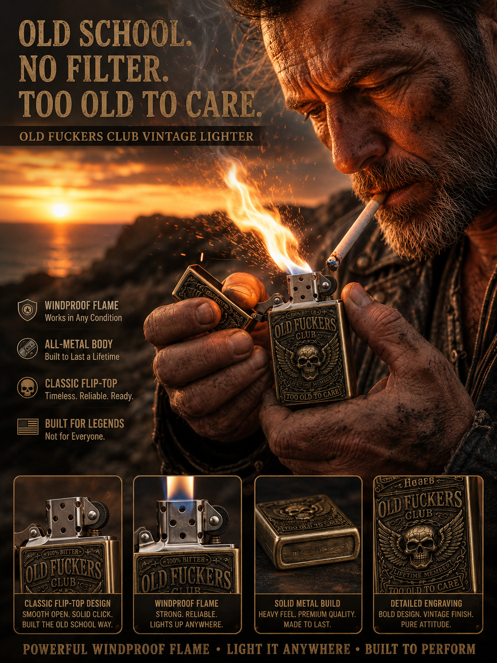 ☠️ Old Fuckers Club Vintage Lighter | 2026 Limited Edition Collectible Metal Lighter💋