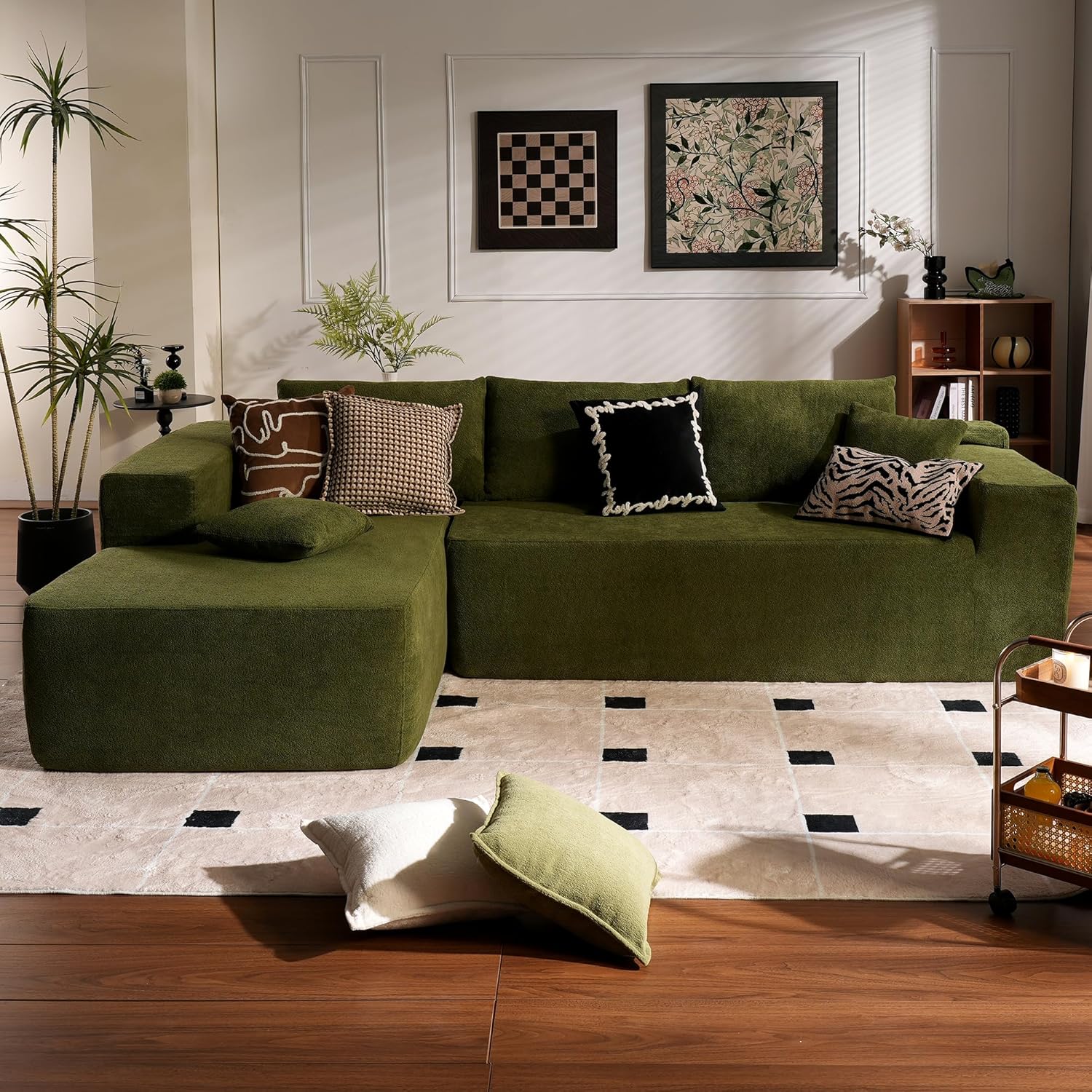 104" Cloud Sectional Couch with L-Shape Chaise,Modern Modular Sofa with Deep Seat, Upholstered Couches for Living Room Bedroom,No Assembly Required, Black (Plush Corduroy Fabric)🏆