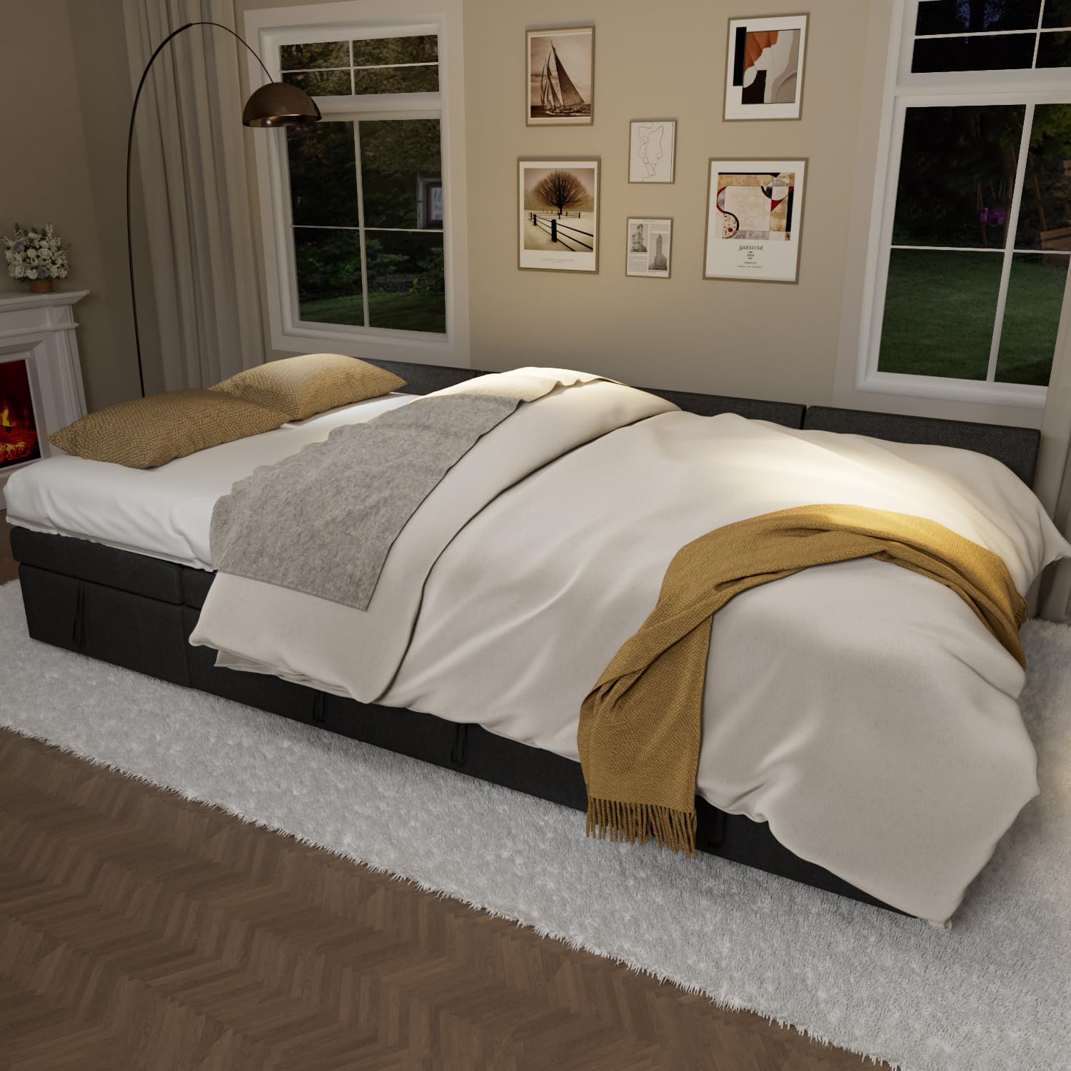 Sectional Sofa Couch, 87" Sleeper Sofa Bed with Reversible Storage Chaise Pull Out Couch🏆