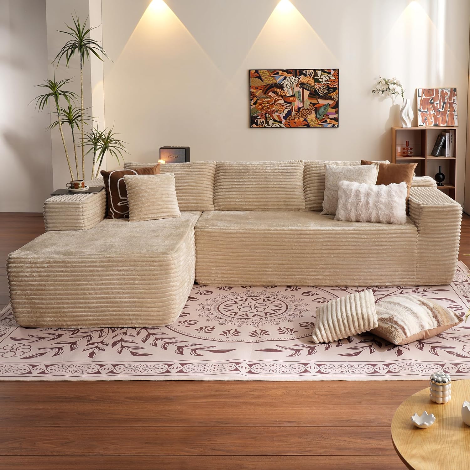 104" Cloud Sectional Couch with L-Shape Chaise,Modern Modular Sofa with Deep Seat, Upholstered Couches for Living Room Bedroom,No Assembly Required, Black (Plush Corduroy Fabric)🏆