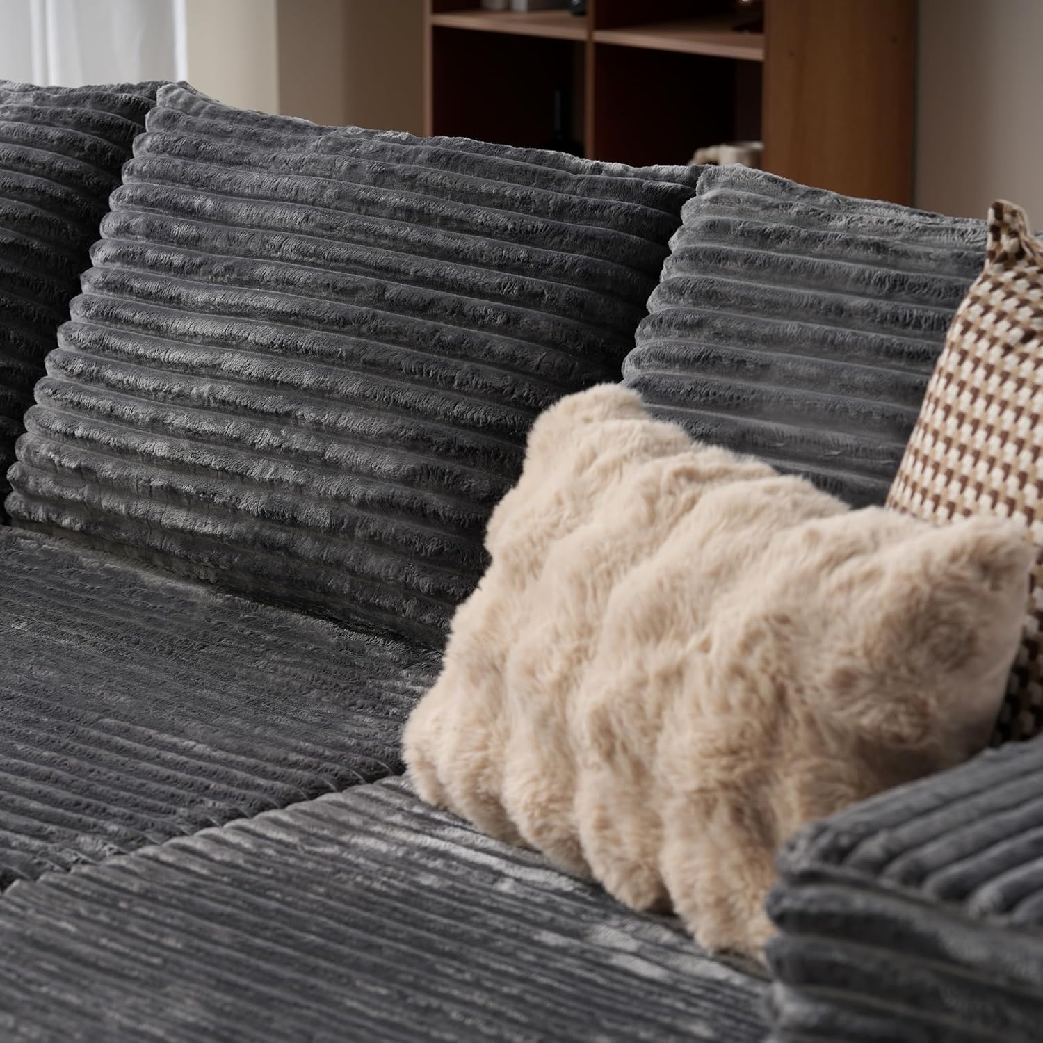 104" Cloud Sectional Couch with L-Shape Chaise,Modern Modular Sofa with Deep Seat, Upholstered Couches for Living Room Bedroom,No Assembly Required, Black (Plush Corduroy Fabric)🏆