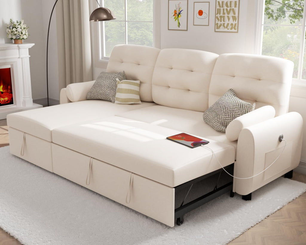 Sectional Sofa Couch, 87" Sleeper Sofa Bed with Reversible Storage Chaise Pull Out Couch🏆