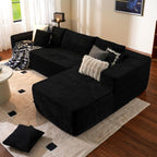 104" Cloud Sectional Couch with L-Shape Chaise,Modern Modular Sofa with Deep Seat, Upholstered Couches for Living Room Bedroom,No Assembly Required, Black (Plush Corduroy Fabric)🏆