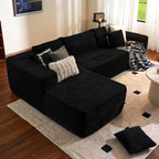 104" Cloud Sectional Couch with L-Shape Chaise,Modern Modular Sofa with Deep Seat, Upholstered Couches for Living Room Bedroom,No Assembly Required, Black (Plush Corduroy Fabric)🏆