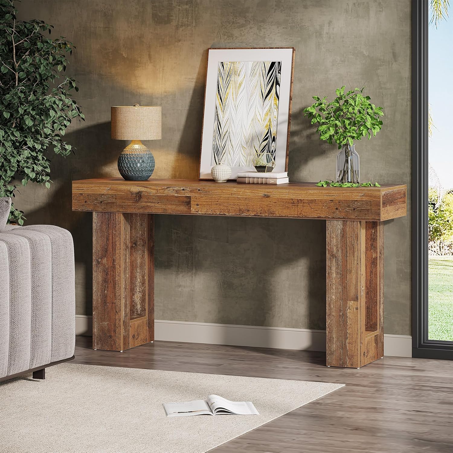 63-Inch Long Console Table, Wooden Rectangular Sofa Table Behind The Couch, Farmhouse Entryway Table for Entrance, Hallway, Living Room🏆