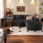 104" Cloud Sectional Couch with L-Shape Chaise,Modern Modular Sofa with Deep Seat, Upholstered Couches for Living Room Bedroom,No Assembly Required, Black (Plush Corduroy Fabric)🏆