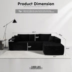 104" Cloud Sectional Couch with L-Shape Chaise,Modern Modular Sofa with Deep Seat, Upholstered Couches for Living Room Bedroom,No Assembly Required, Black (Plush Corduroy Fabric)🏆