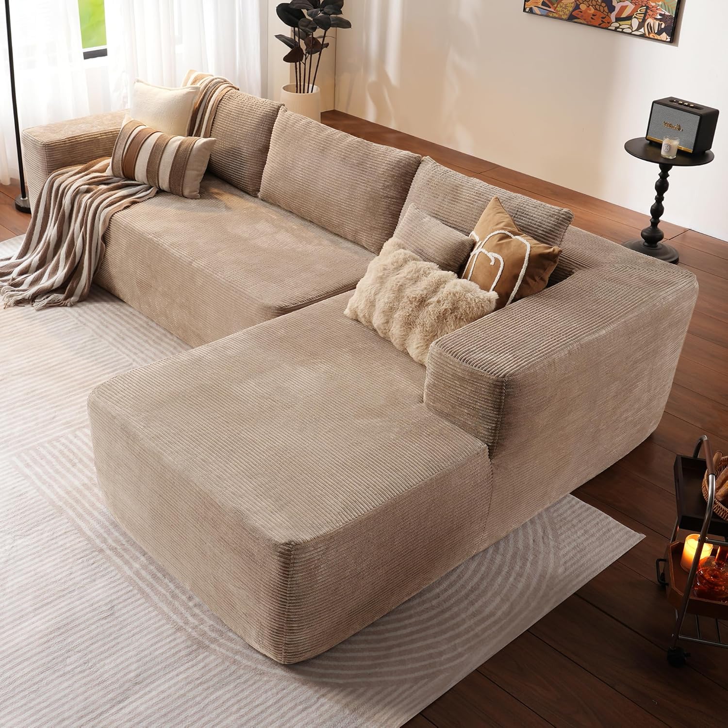 104" Cloud Sectional Couch with L-Shape Chaise,Modern Modular Sofa with Deep Seat, Upholstered Couches for Living Room Bedroom,No Assembly Required, Black (Plush Corduroy Fabric)🏆