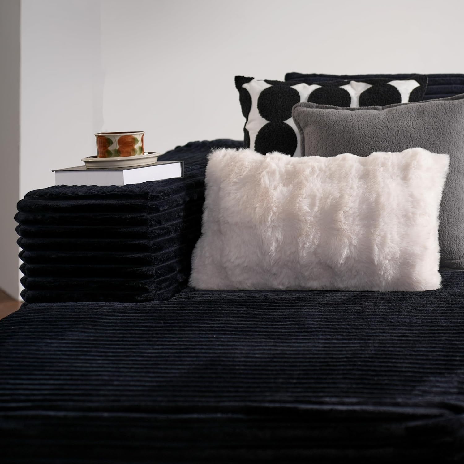 104" Cloud Sectional Couch with L-Shape Chaise,Modern Modular Sofa with Deep Seat, Upholstered Couches for Living Room Bedroom,No Assembly Required, Black (Plush Corduroy Fabric)🏆