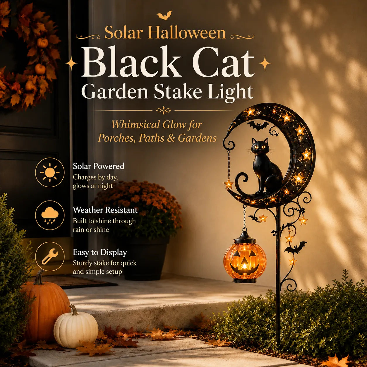 🌙 Solar-Powered Black Cat Garden Stake Light – Create a Magical Halloween Glow in Your Yard💋