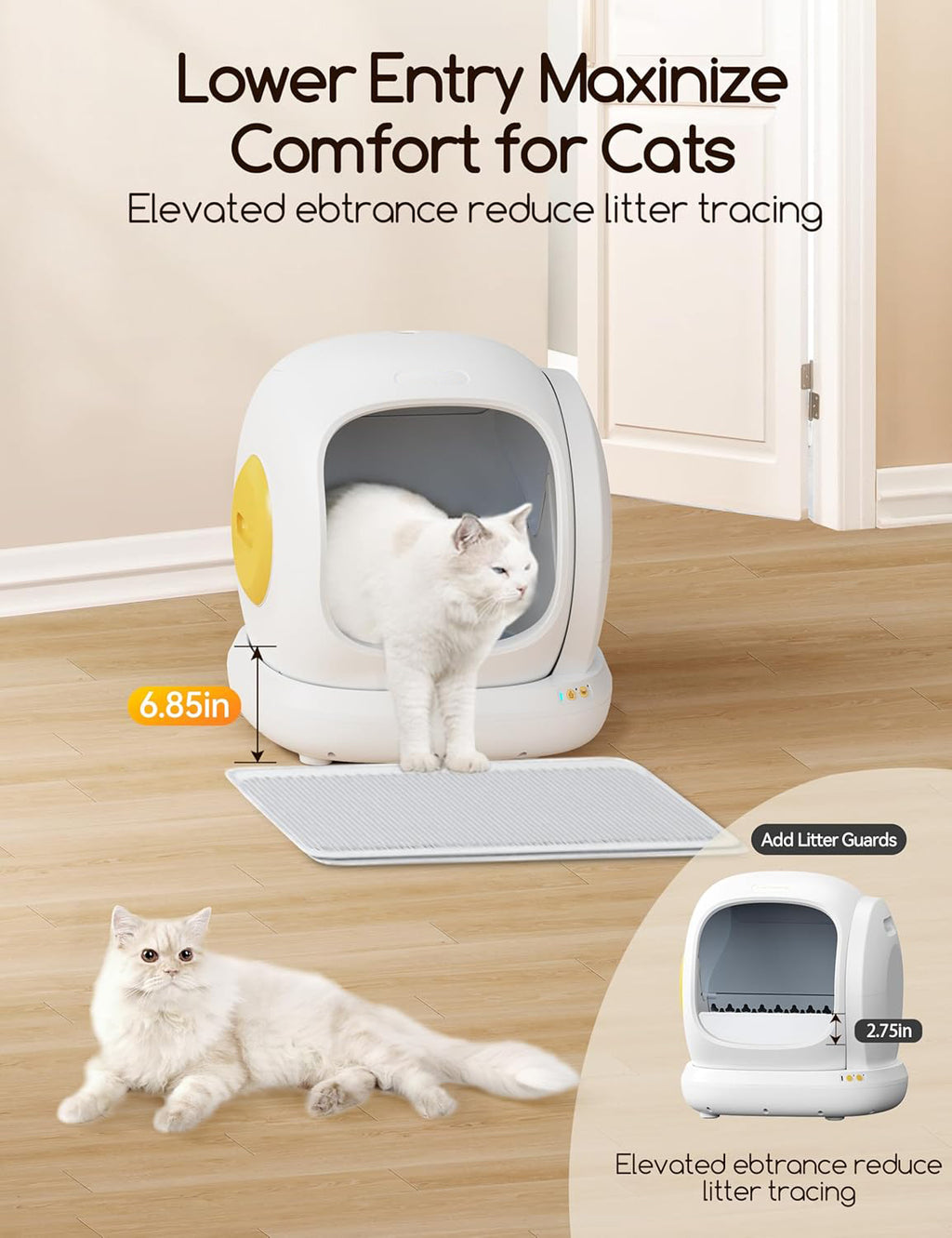 Self Cleaning Cat Litter Box, Open-Top Automatic Cat Litter Box with Safety Protection, App Control, Odor-Free, 75L Large Space for Multiple Cats🏆