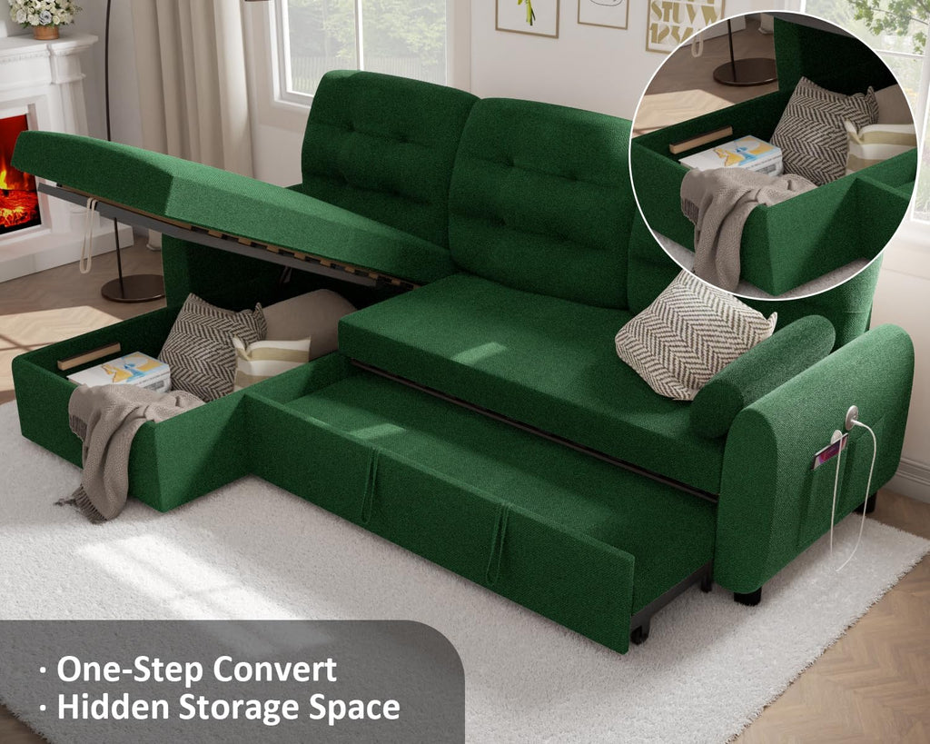 Sectional Sofa Couch, 87" Sleeper Sofa Bed with Reversible Storage Chaise Pull Out Couch🏆